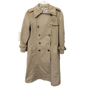 Vintage London Fog Coat Mens Med Tan Trench Double Breasted Belted Epaulet 80s